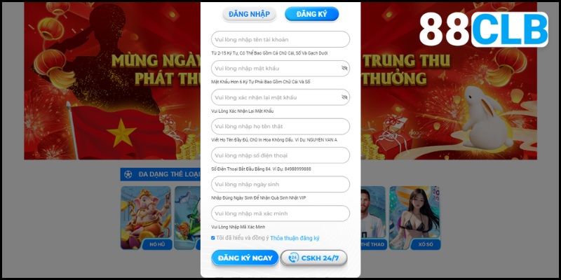 Đăng Ký HZ88 Nhanh Chóng Chỉ Với Những Thao Tác Cơ Bản Khai báo đủ dữ liệu cơ bản